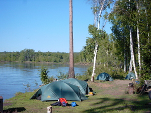 Kamchatka River. Tent camp on river bank.
