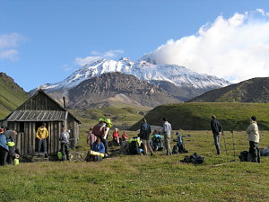 Hut near volcano.